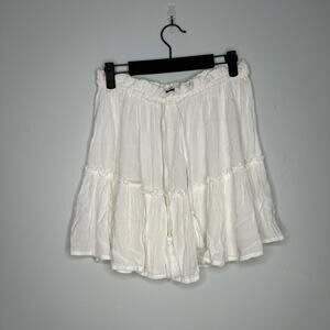 Saks Fifth Avenue Women's White Tiered Drawstring‎ Mini Skirt Size M NWOT